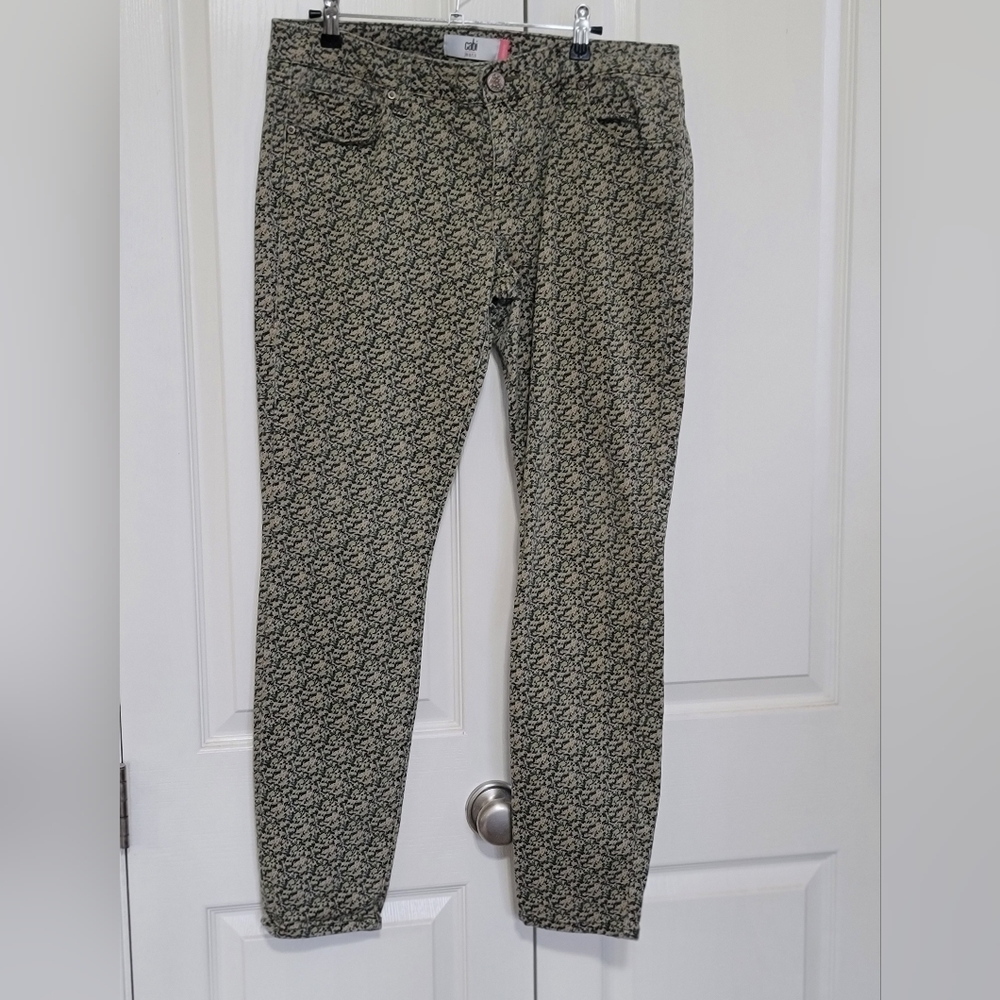 Cabi Ditsy Tan Yellow Floral Hi Rise Slim Skinny Jeans Sz 8